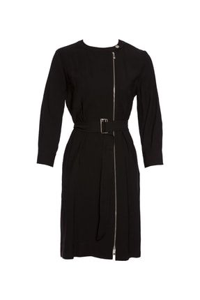 Fermuar Detaylı İki Cepli Kuşaklı Siyah Elbise M0YMZB0221S3D