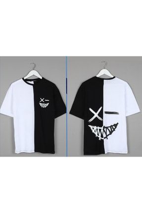 Siyah-beyaz Sırt Baskılı Oversize Unisex Tshirt tişört-816-syhbyz