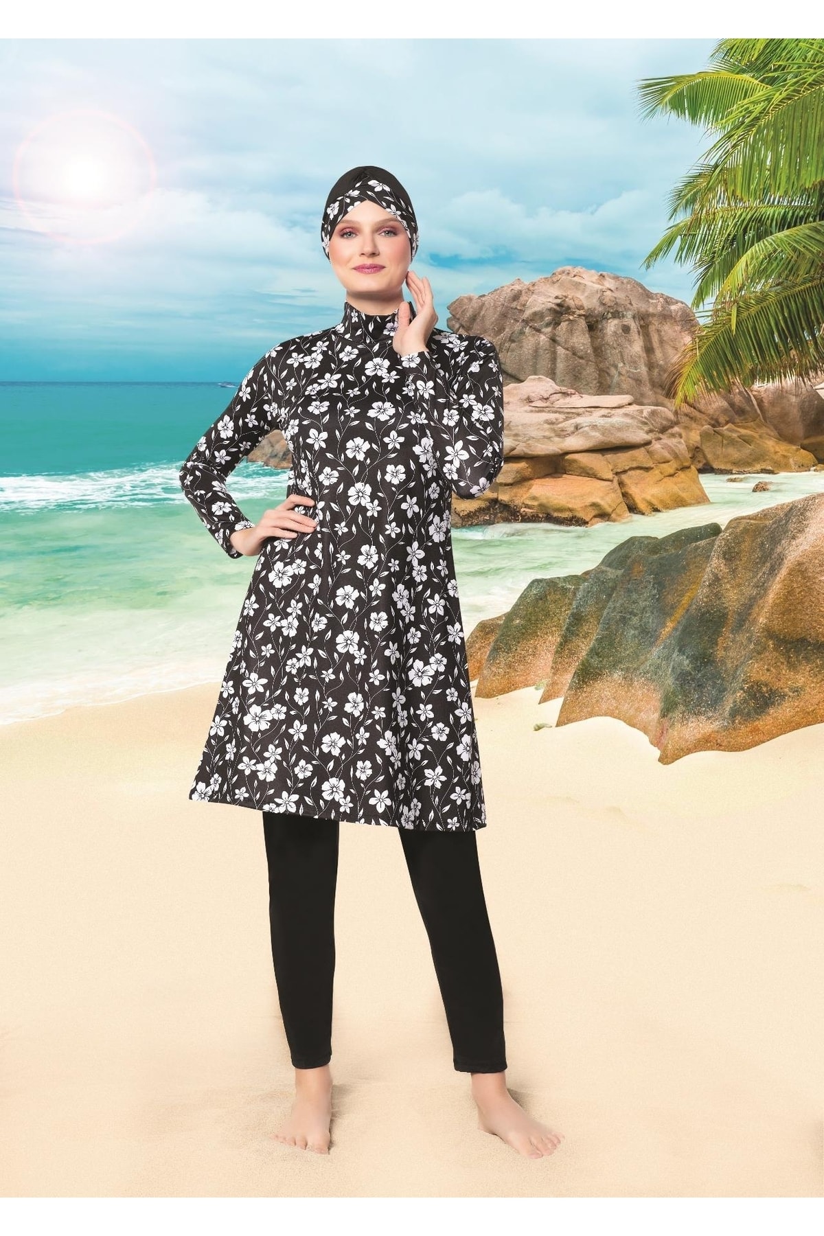 Ruko 22121-4 Women's Black Lycra Modest Swimwear