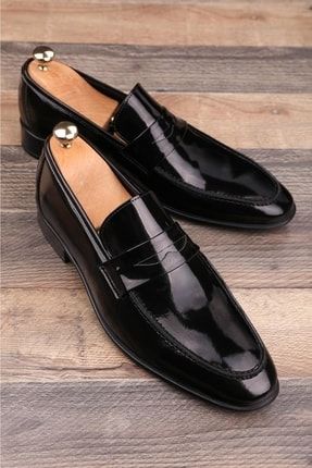 Hakiki Deri Siyah Rugan Erkek Klasik Ayakkabı MT085-1-BLACKSHINY