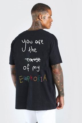 Pasage Oversize Euphoria Baskılı Siyah Tshirt AOVRSZTSHRT218