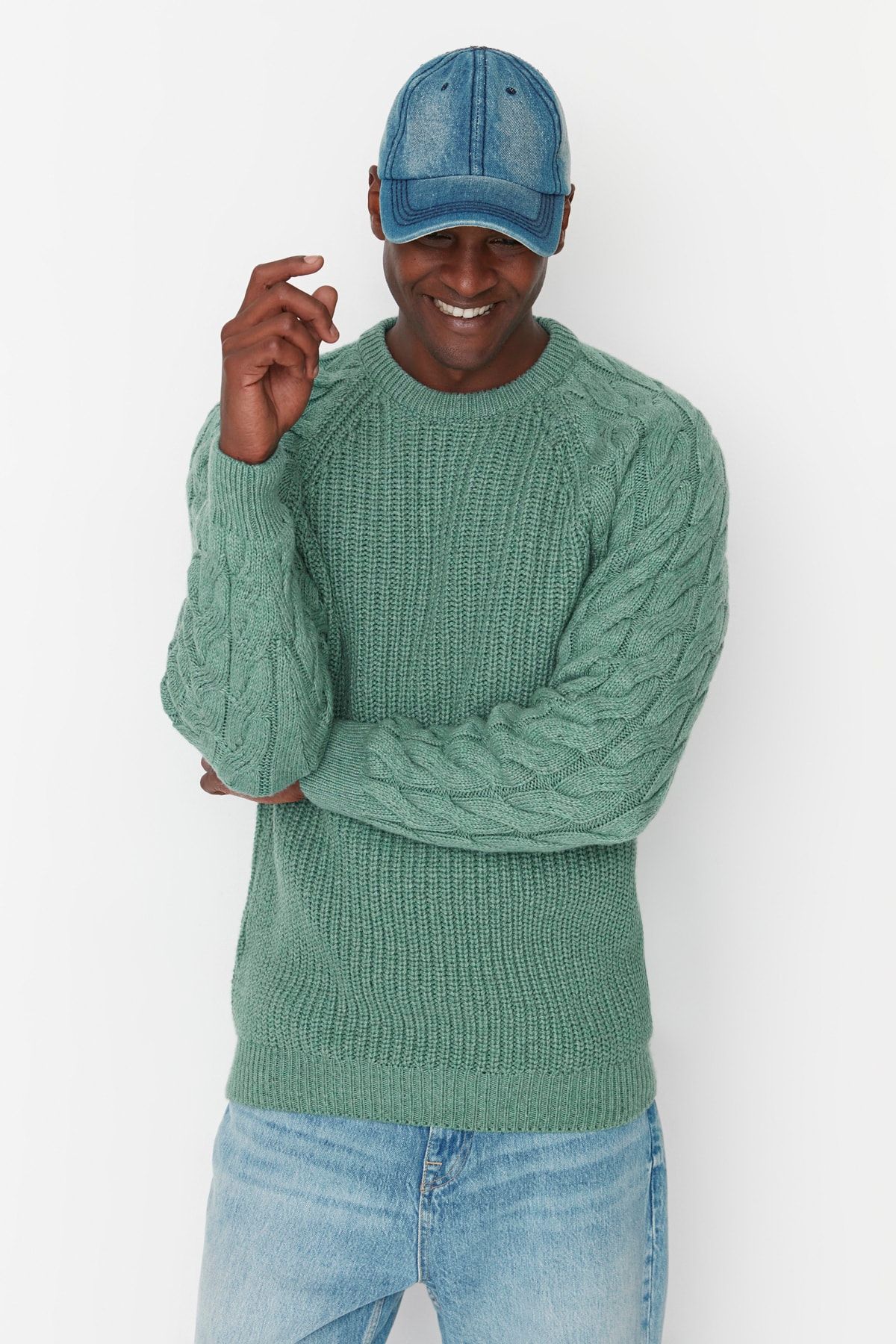 Trendyol Collection-Mintfarbener, lässiger Unisex-Pullover aus Wolle mit Rundhalsausschnitt und Haarstrick-Detail TMNAW22KZ2059 3