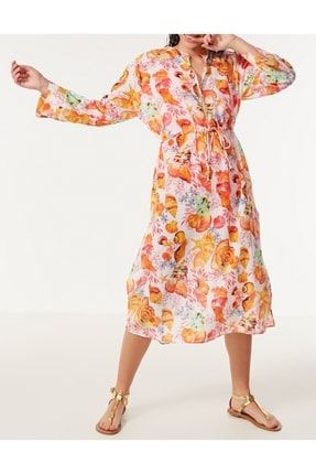 Etnlik Desen Uzun Yırtmaçlı Plaj Elbisesi Kimono Pareo ANT21-5039