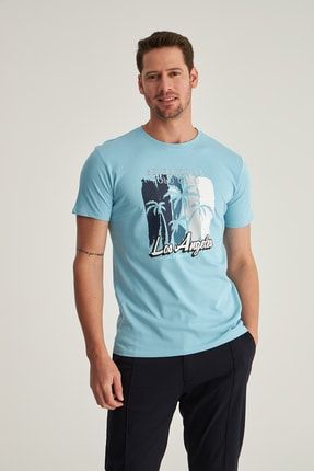 Kısa Kollu Baskılı T-shirt Okyanus Mavi 22SMF0K6200501