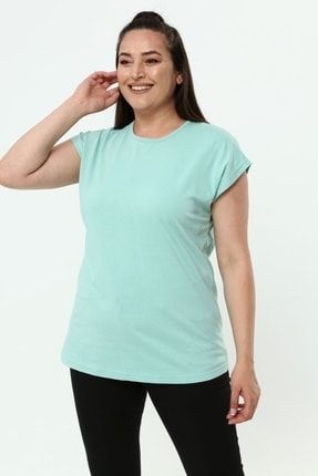 Büyük Beden Basic Yarasa Kol T-shirt Mint Yeşili TST0056Y0030