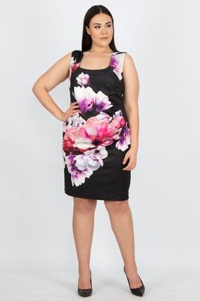 Kadın Renkli Kare Yaka Bel Detaylı Çiçek Desenli Yarım Astar Elbise TYC00464594286