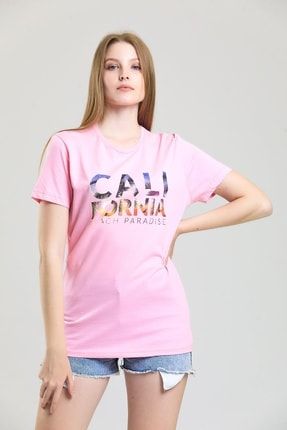 California Baskılı Rahat Kalıp Pamuklu T-shirt Ac-y38430b AC-Y38430B