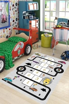Araba Yollu Trafik Yolu Eğitici Seksek Oyun Halısı Dijital Baskılı Kaymaz Taban Çocuk Odası Halısı YKMZ-BFOTR2