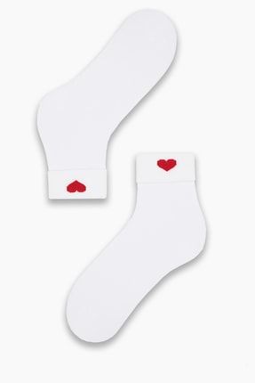 Kalp Desenli Beyaz Kadın Soket Çorap SCK00614