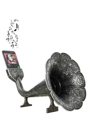 Eskitme Antik Gümüş Renkli Gramafon Tarzı Akustik Ses Dönüştürücü Appale Samsung Android EGGRMFN004