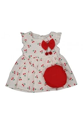 Kiraz Desenli Çantalı Kız Bebek Elbise Kidsba0000098