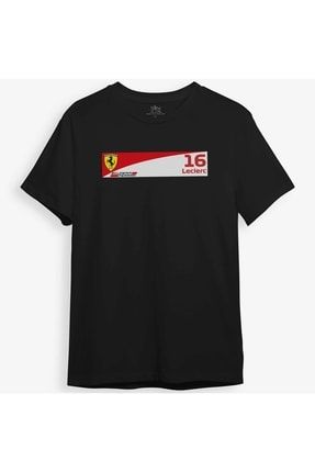Charles Leclerc Ferrari Baskılı Formula 1 Siyah Unisex Tişört RTH1467