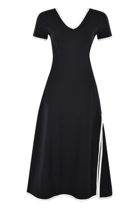 Frida - Siyah V Yaka Yırtmaçlı Elbise CKBK05