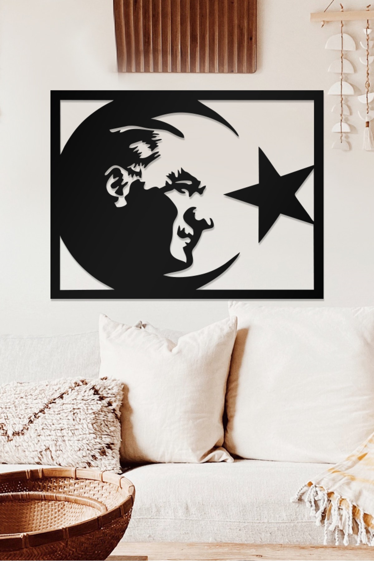 Atatürk and the Moon Star Themed Decorative Wooden Painting