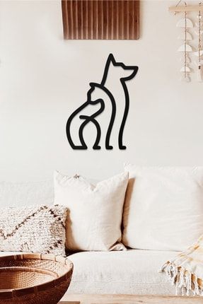 Kedi Ve Köpek Temalı Dekoratif Ahşap Tablo AW00405
