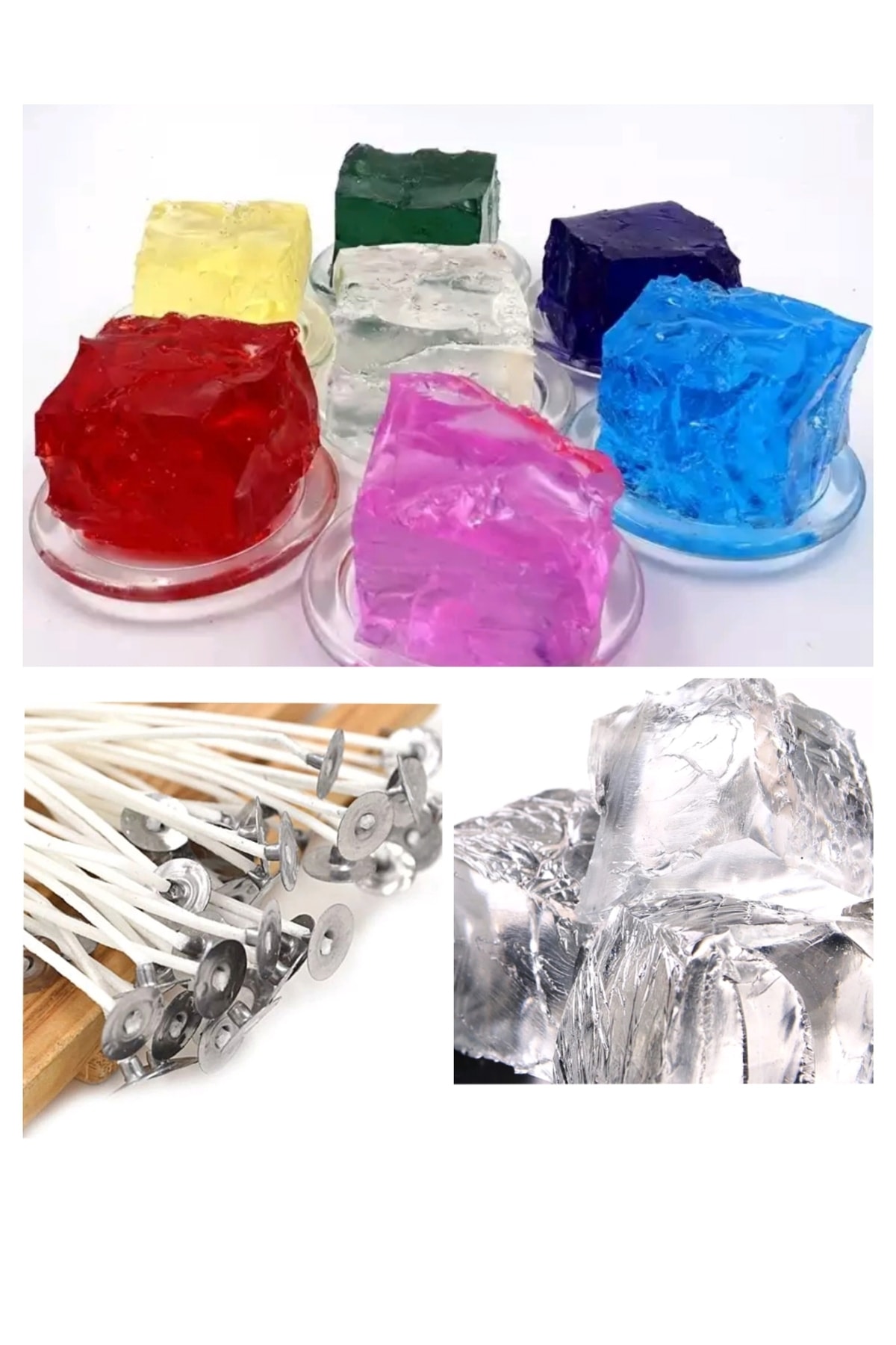 DOĞAN MUM Jel Mum 500 gr Mum Jeli 50 Adet Mum Fitili 3 Renk Mum Boyası