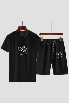 Özel Tasarım Karete Do Baskılı Spor T-shirt Şort Kombin-siyah SPR-SHRTSRT-09