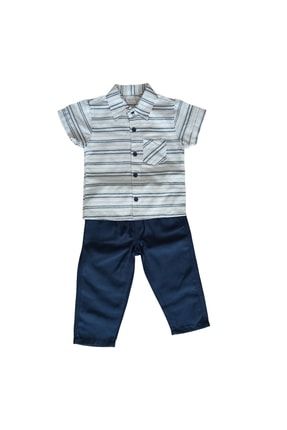 Çizgili Erkek Çocuk 2 Parça Pantolon Gömlek Takım 10085-1