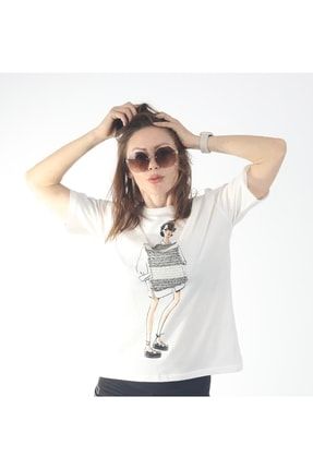 Kadın Baskılı Dikişli T-shirt PML4001KBDTS