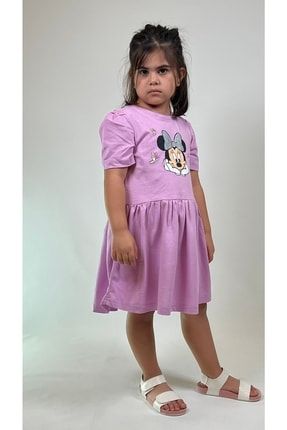 Kız Çocuk Kısa Kollu Mickey Baskılı Penye Elbise ELBİSE9