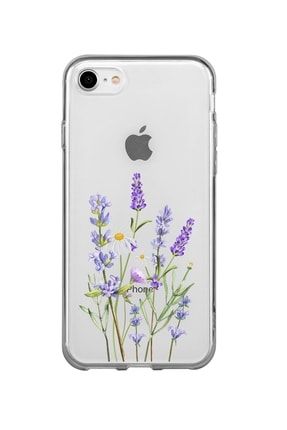 Iphone 8 Uyumlu Lavender Desenli Premium Şeffaf Silikon Kılıf iph se desen