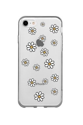 Iphone 8 Uyumlu Papatya Şelalesi Desenli Premium Şeffaf Silikon Kılıf iph8 desen