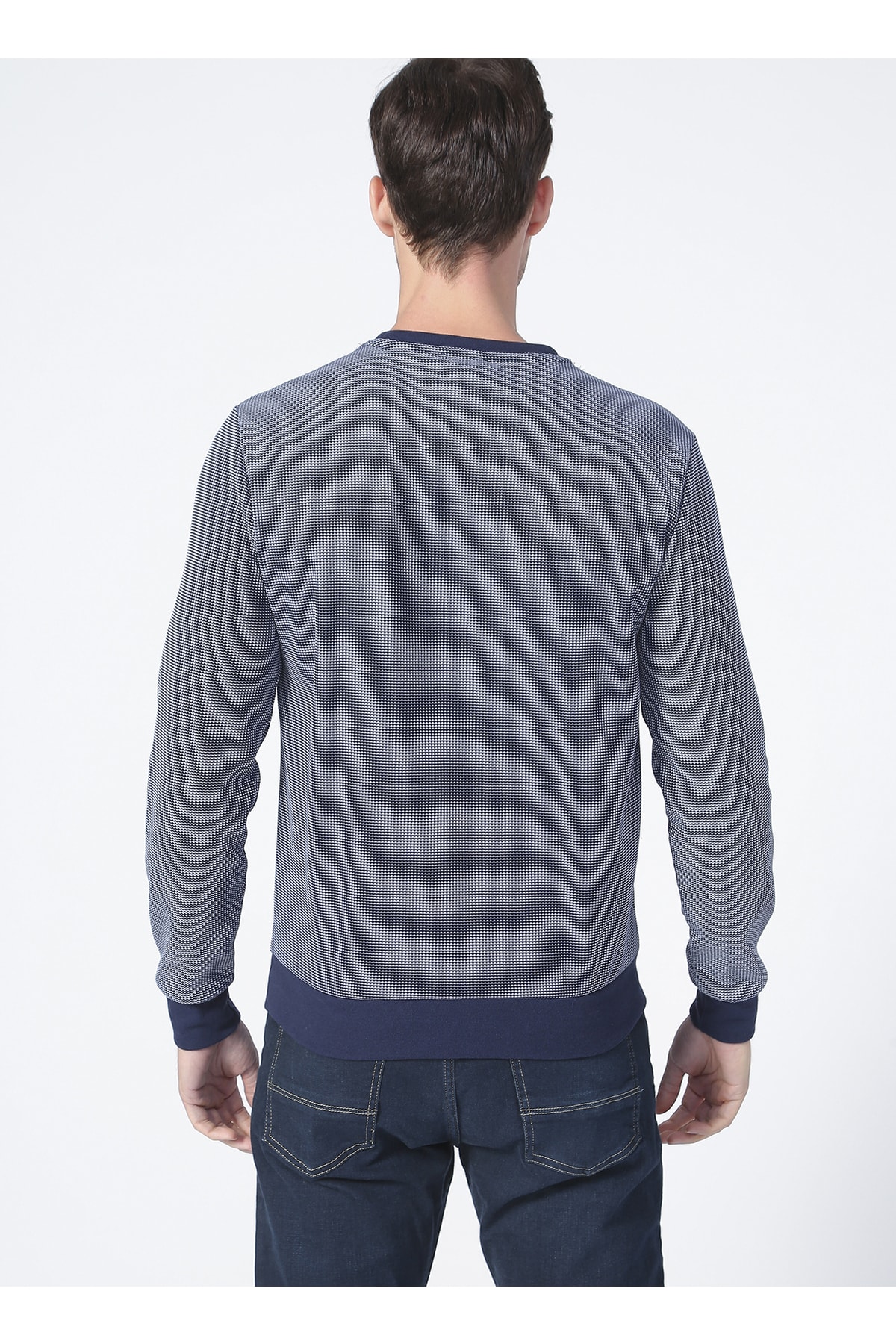 سویشرت مردانه آبی سرمه ای فابریکا | 5002721881 اورجینال - تصویر 4