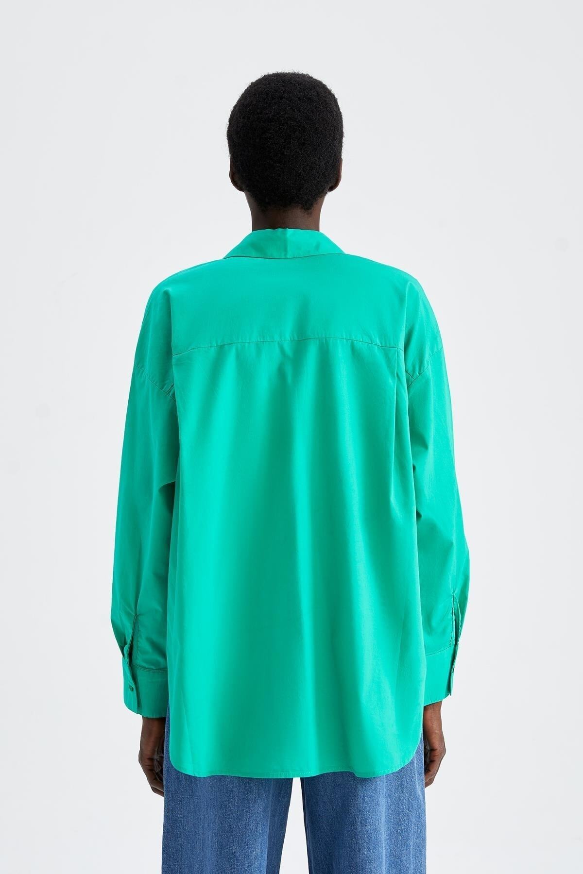 DeFacto-Popelínová košile Oversize Fit s dlouhým rukávem ze 100% bavlny 8