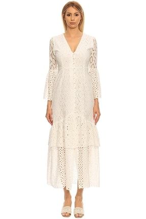 Victoria Beyaz Nakışlı Romantik Uzun Elbise QS22-1001334
