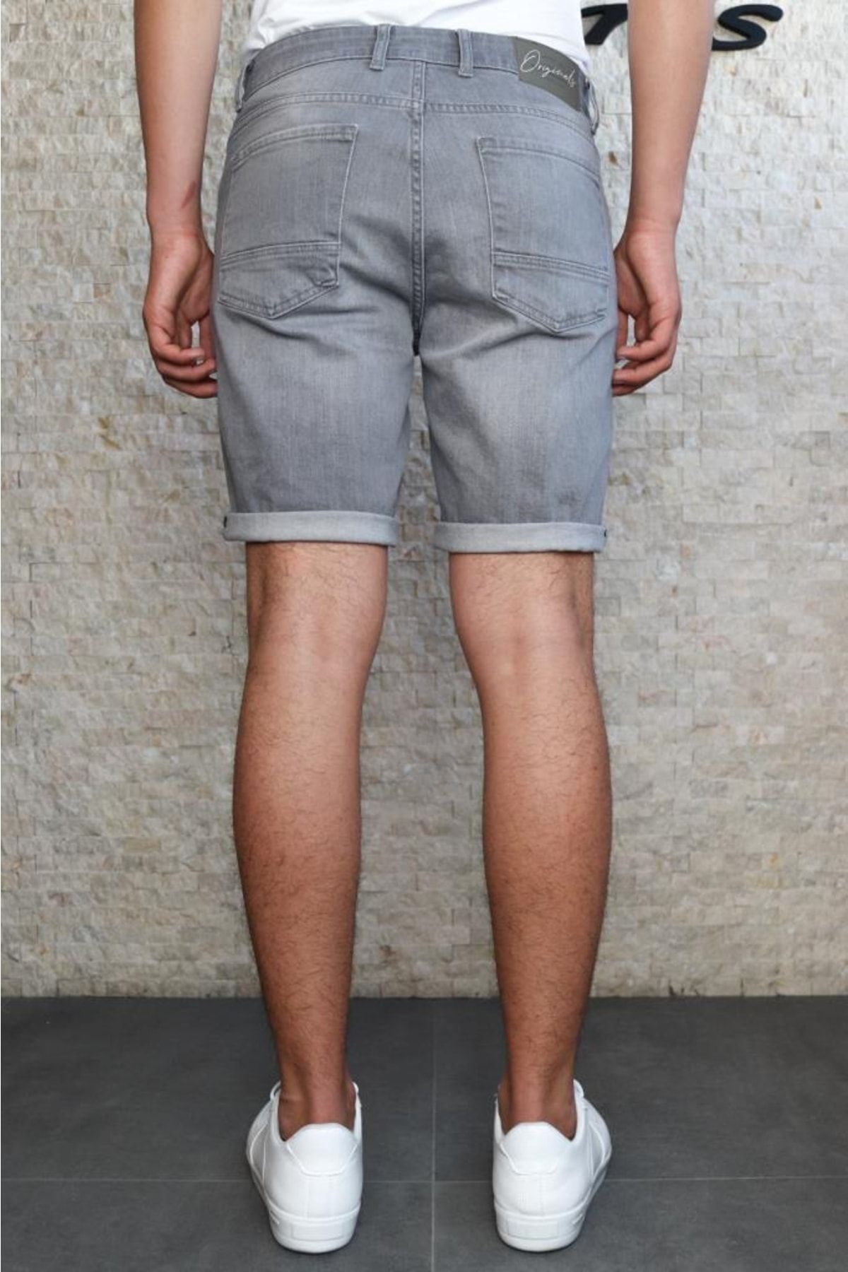 HLT JEANS Erkek Taşlamalı Rahat Kesim Esnek Likralı Gri Kot Jean Şort Hlt1961 IV10450