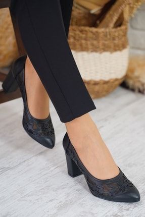 Sophie Çiçek Lazerli Kadın Topuklu Ayakkabı Siyah Saten 316 21Y1187