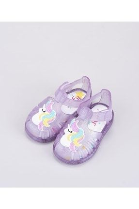 S10279 Tobby Unicorn Kız Çocuk Simli Beyaz, Çocuk Sandalet S2441