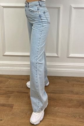 Extra Yüksek Bel Likralı Kar Yıkamalı Wide Leg Jean Geniş Paça Kot Pantolon Palazzo120821