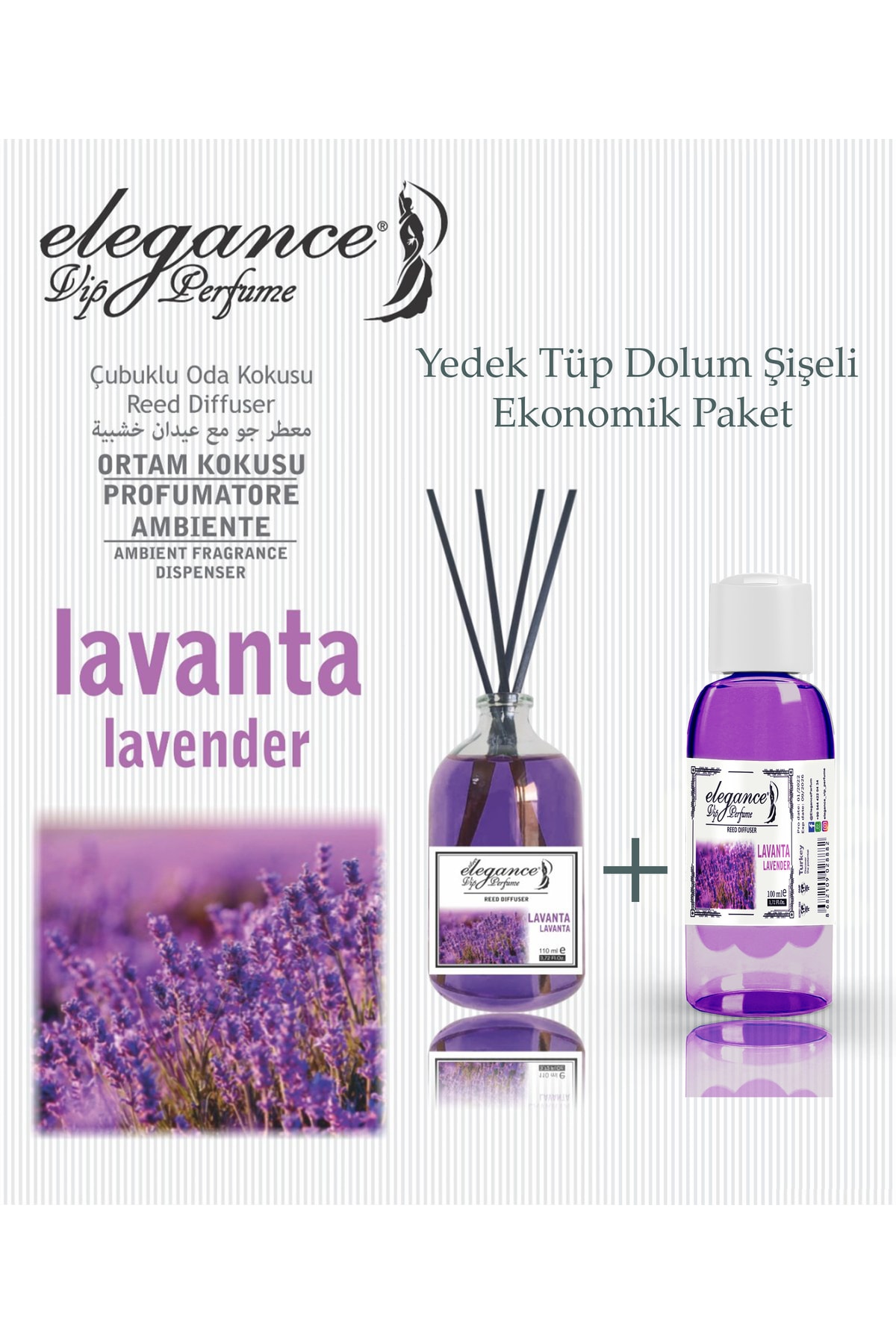 Lavanta 110 ml Çubuklu Oda Ortam Kokusu Yedek Tüp Dolum Şişeli