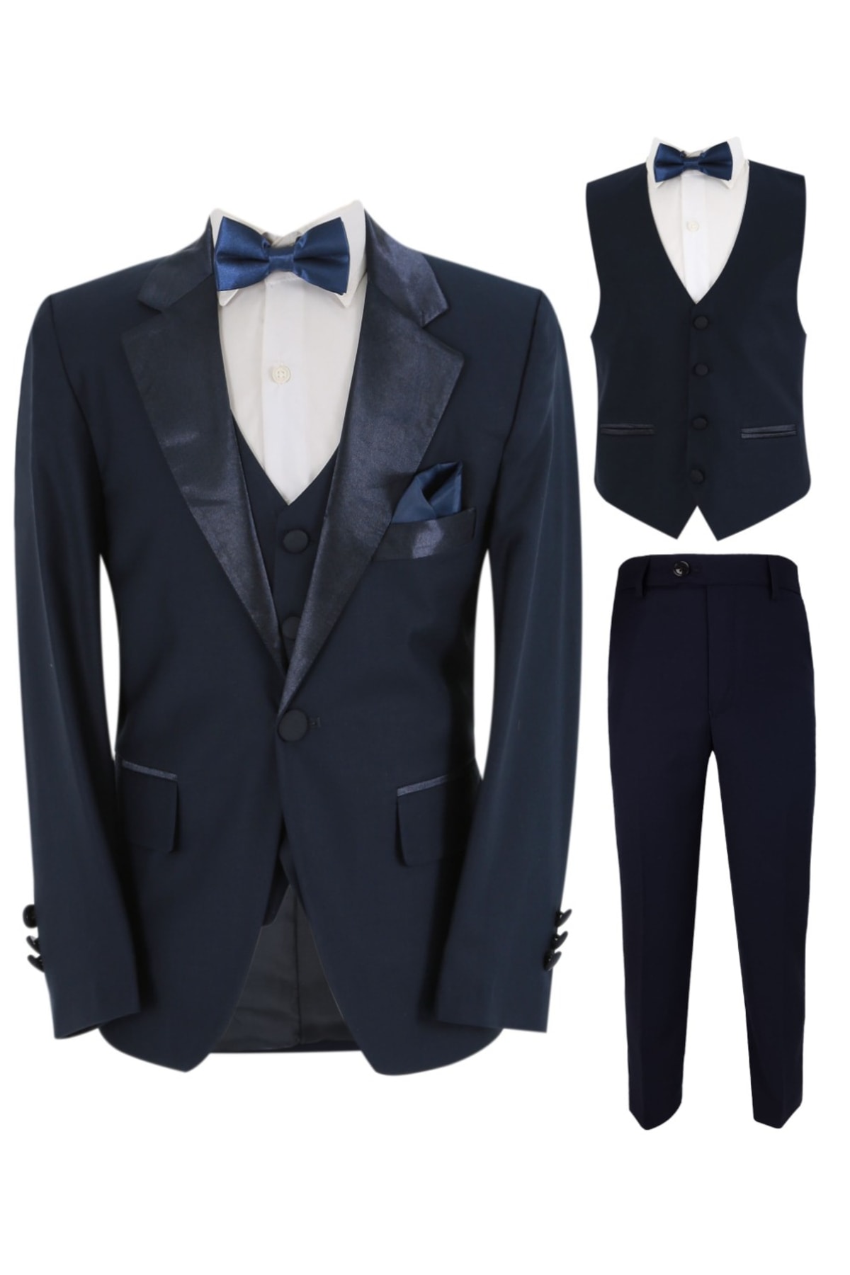  ست ۴ تکه کت و شلوار تاکسیدو پسرانه، جلیقه، شلوار و پاپیون