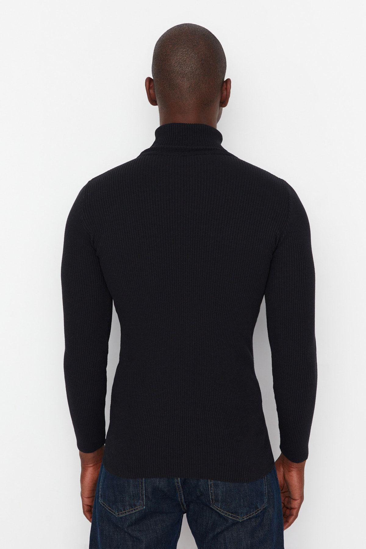 Trendyol Collection-Pulover din tricot cu nervuri, cuplu/dublu, din bumbac, negru, slim, TMNAW20MG0031 6