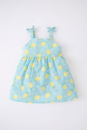 Kız Bebek Meyve Desenli Regular Fit Askılı Keten Görünümlü Elbise Y6913A222SM