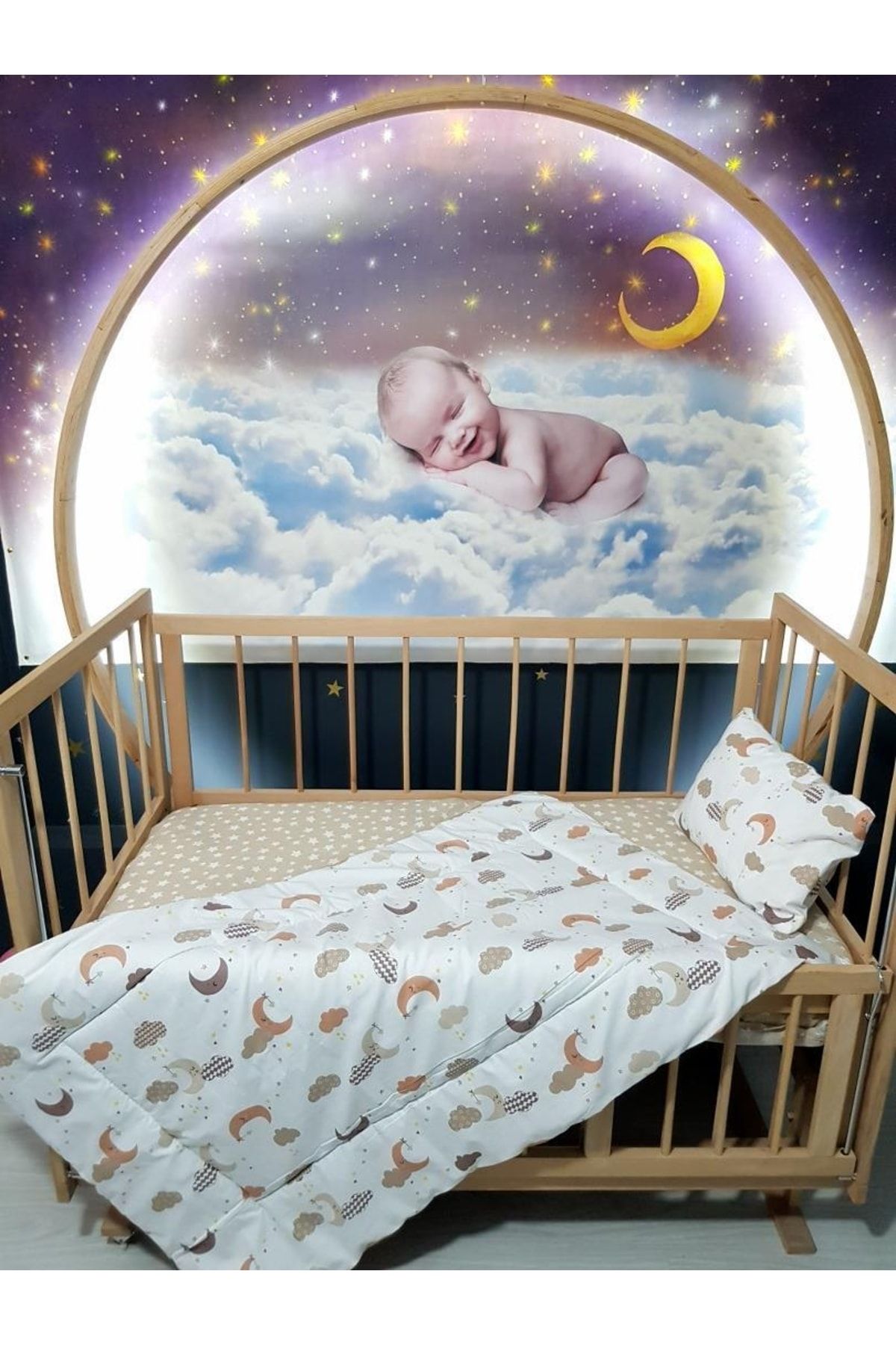bebek iklimi 70x130 Baby Sleeping Set Moon Star Pattern 9 Pieces