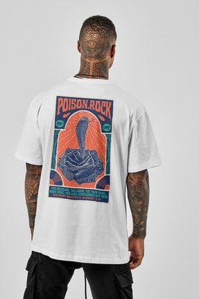 Azurco Oversize Poison Rock Baskılı Beyaz Tshirt OVRSZTSHRT134