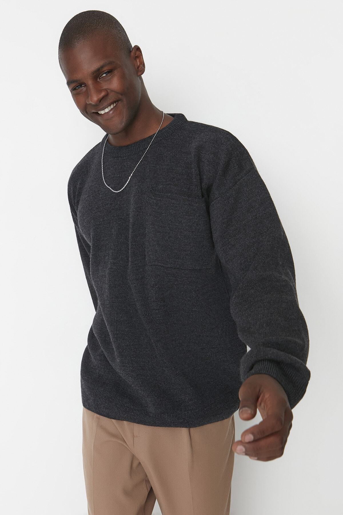 Trendyol Collection-Anthrazitfarbener Oversize-Strickpullover mit Rundhalsausschnitt - TMNAW22KZ0146 4