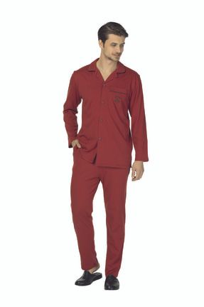 Pijama Takımı Düğmeli Comfort Bordo DS1009