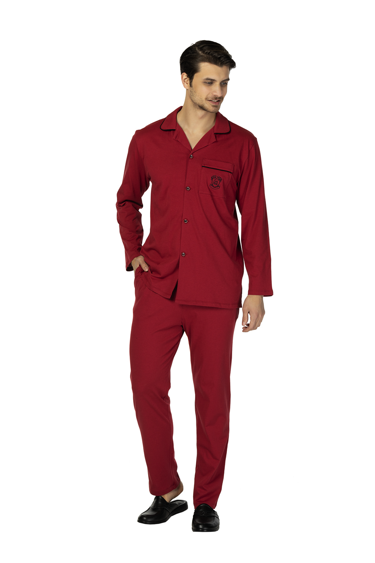 D'S Damat Pijama Takımı Düğmeli Comfort Bordo