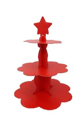 Kırmızı Cupcake Standı 3 Katlı Kek Standı 31cm Yükseklik TYCCS