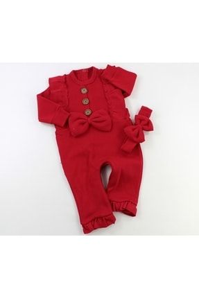 Mini Cayzen Kırmızı Kız Bebek Düğmeli Tulum 00000202210360