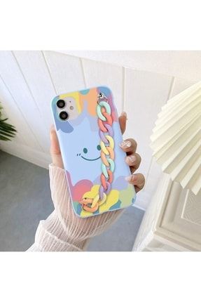 Huawei P Smart 2019 El Geçme Renkli Zincirli Smile Baskılı Lansman Telefon Kılıfı BRKPMK9480