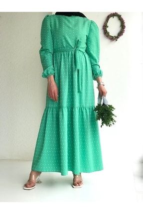 Edr Pıtpıt Desen Elbise - Yeşil REYFSARE09