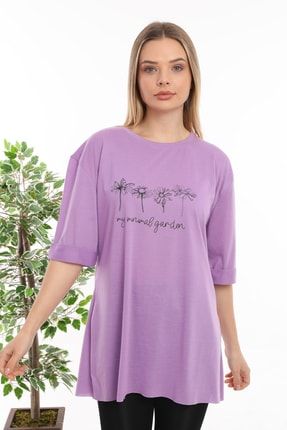 Kadın Yazılı Uzun Ve Yırtmaçlı Duble Kol Önü Baskılı T-shirt Ve Tunik THRİ7845