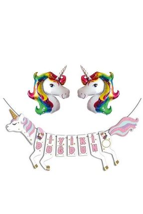 Unicorn Şekilli Iyi Ki Doğdun Gökkuşağı Folyo Balon Set PS15109