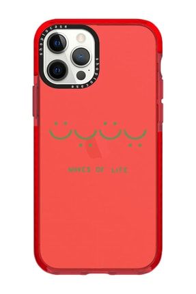 Iphone 12 Pro Max Uyumlu Kırmızı Impact Waves Life Tasarımlı Telefon Kılıfı VIP-12PM-305