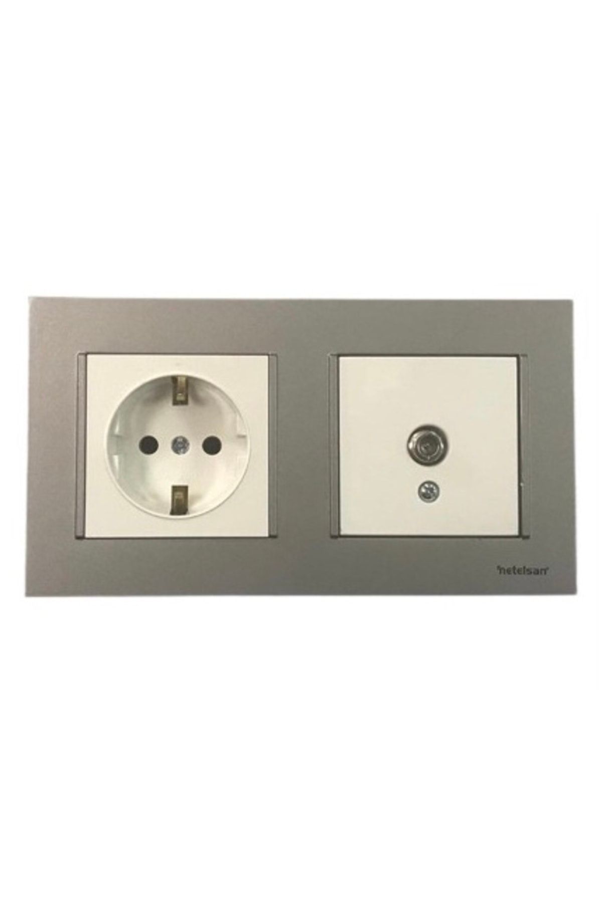 Netelsan-- White Grounded Socket & White Satellite Socket - Matte Silver Double Frame Combination 1